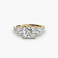 Thumbnail for 14K Yellow Gold / Princess Three-Stone Ring with Pavé Band 4