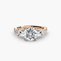 Thumbnail for 14K Rose Gold / Round Three-Stone Ring with Pavé Band 4