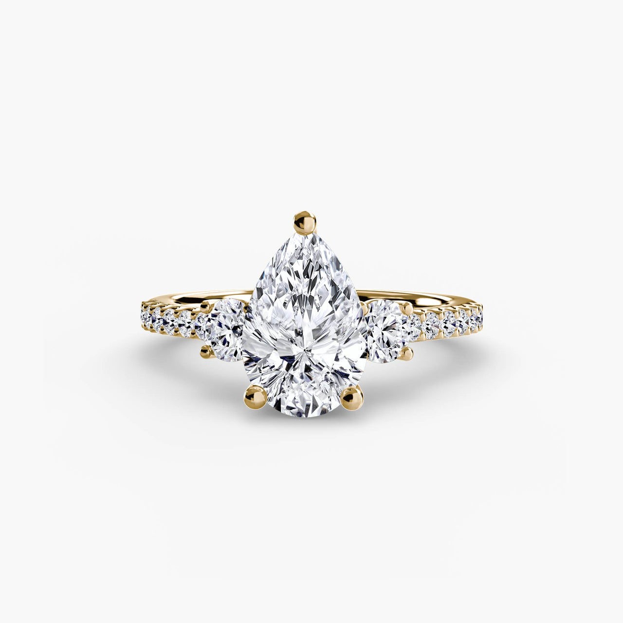 14K Yellow Gold / Pear Three-Stone Ring with Pavé Band 5