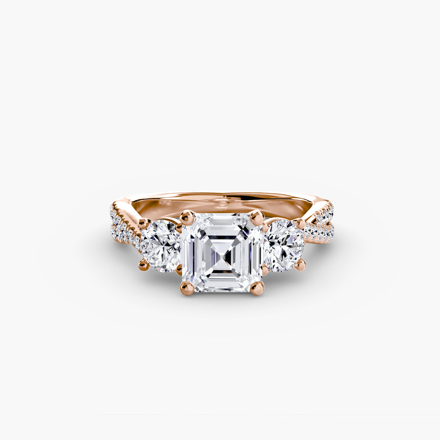 14K Rose Gold / Asscher Three-Stone with Pavé Band 2