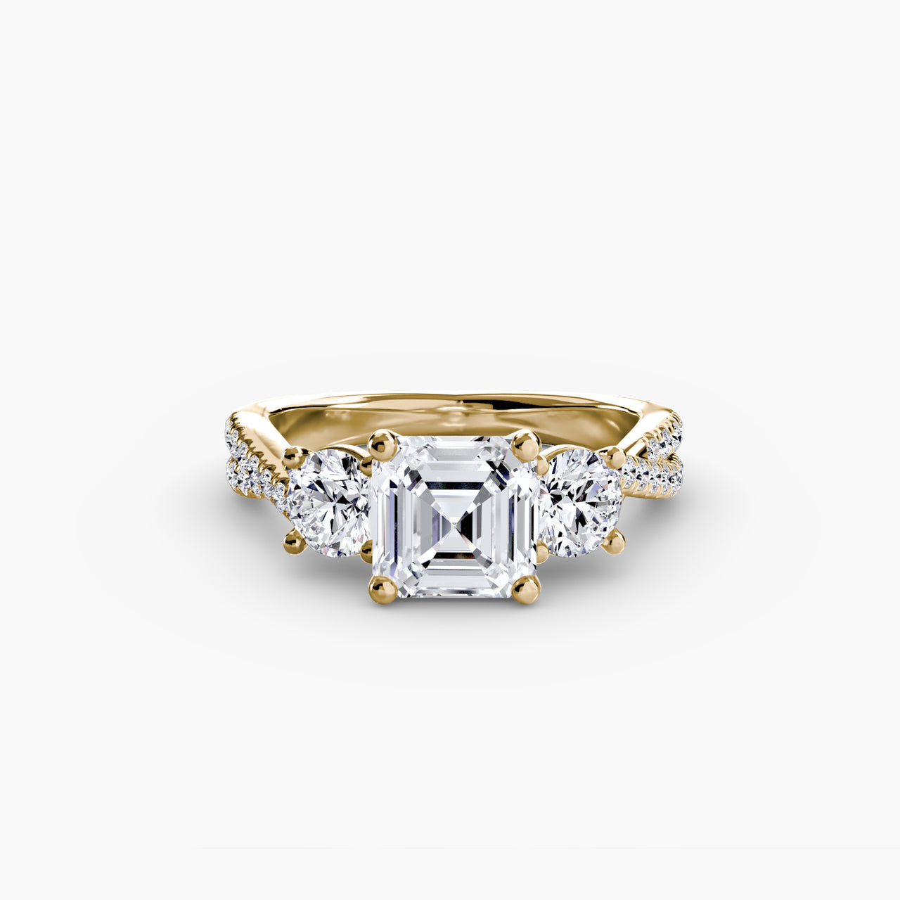 14K Yellow Gold / Asscher Three-Stone with Pavé Band 2