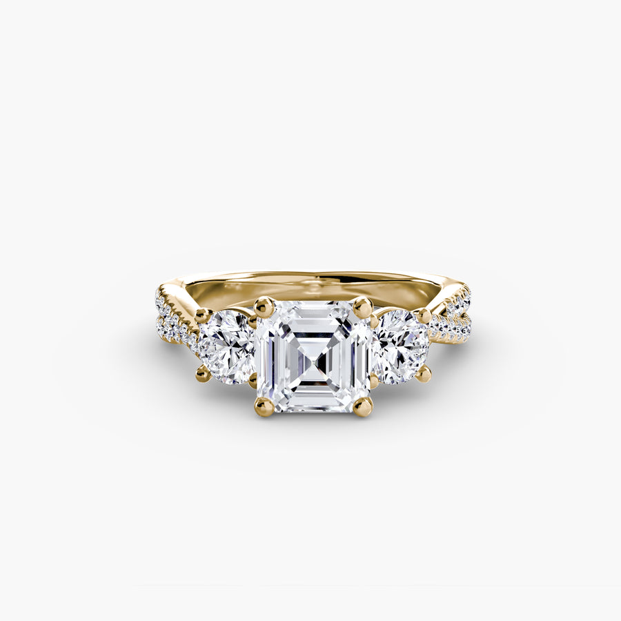 14K Yellow Gold / Asscher Three-Stone with Pavé Band 2