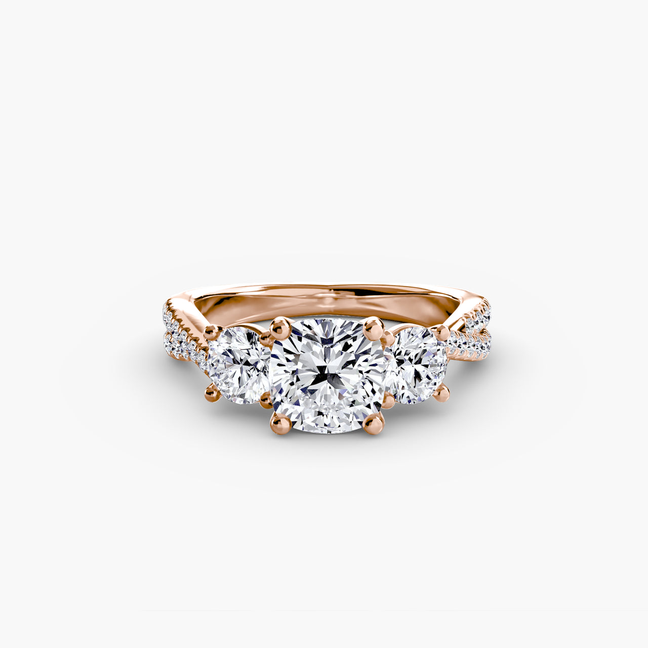 14K Rose Gold / Cushion Three-Stone with Pavé Band 2