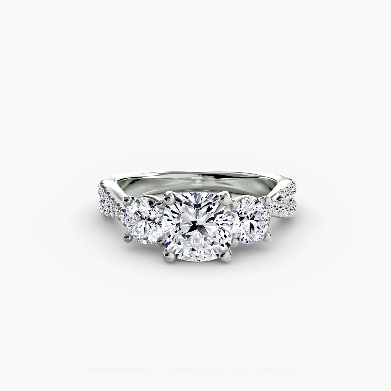 14K White Gold / Cushion Three-Stone with Pavé Band 2