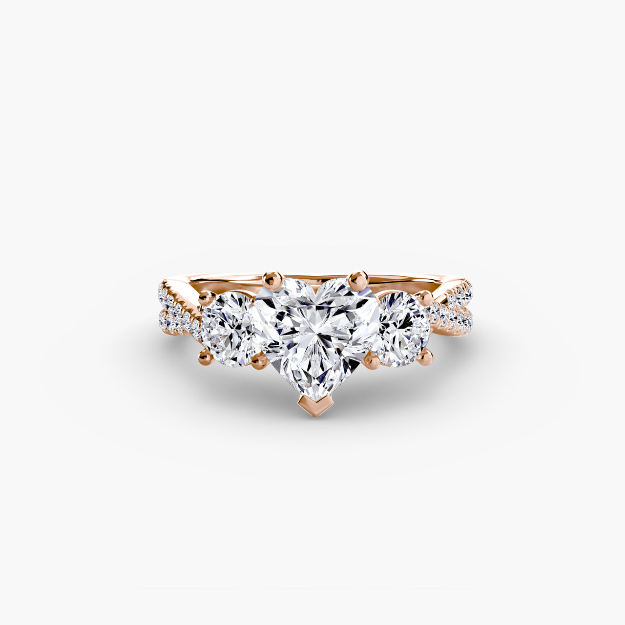14K Rose Gold / Heart Three-Stone with Pavé Band 2