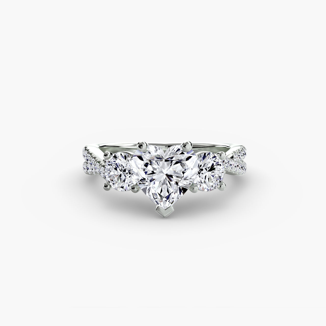 14K White Gold / Heart Three-Stone with Pavé Band 2