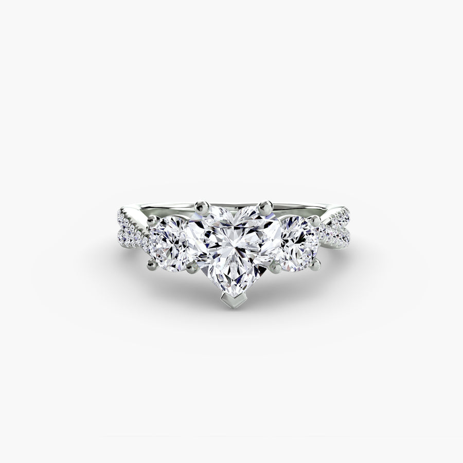 14K White Gold / Heart Three-Stone with Pavé Band 2