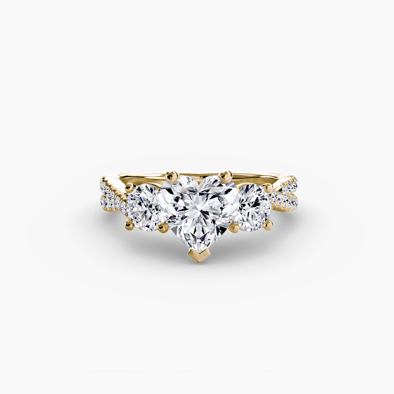 14K Yellow Gold / Heart Three-Stone with Pavé Band 2