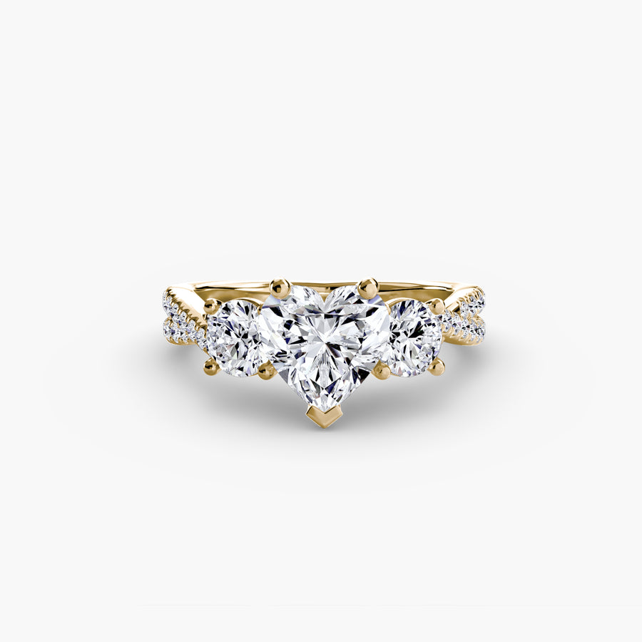 14K Yellow Gold / Heart Three-Stone with Pavé Band 2