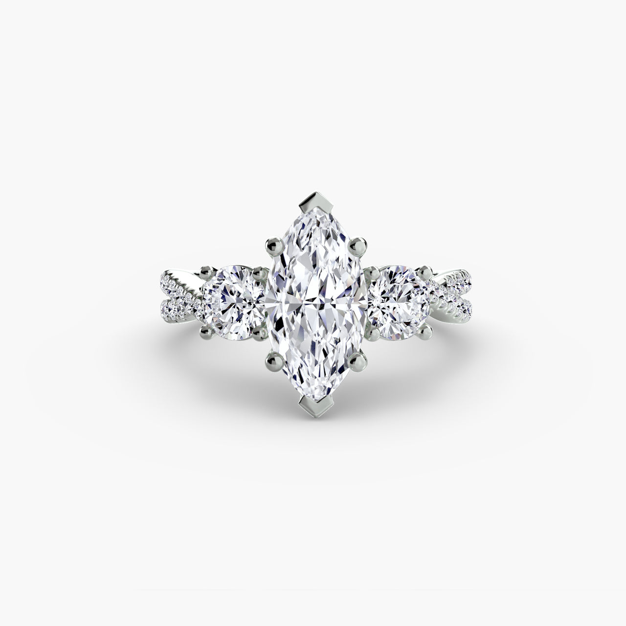 14K White Gold / Marquise Three-Stone with Pavé Band 2
