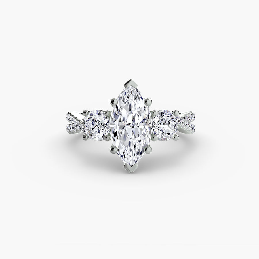 14K White Gold / Marquise Three-Stone with Pavé Band 2