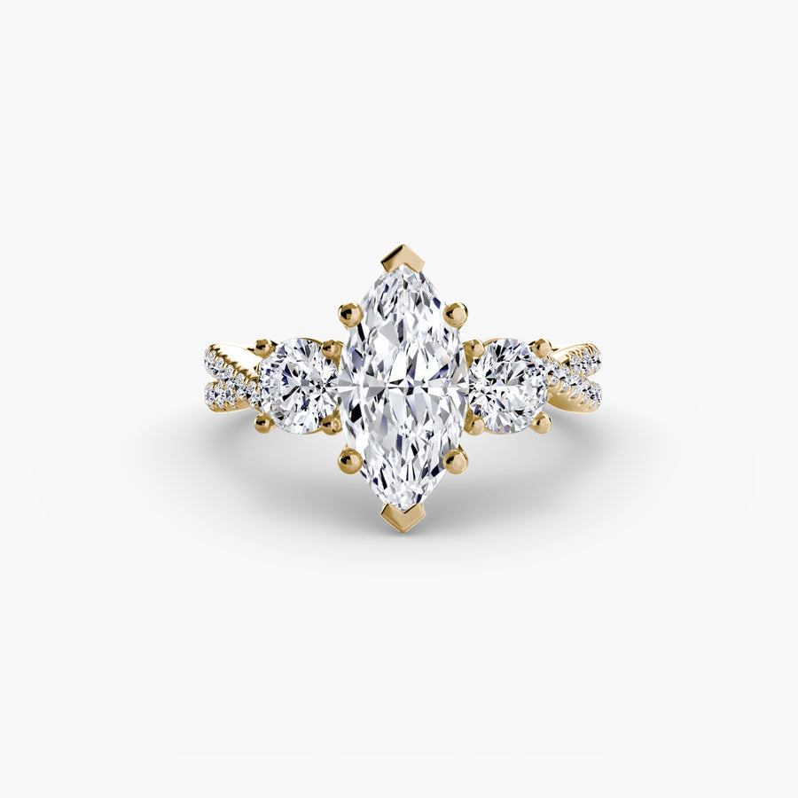 14K Yellow Gold / Marquise Three-Stone with Pavé Band 2