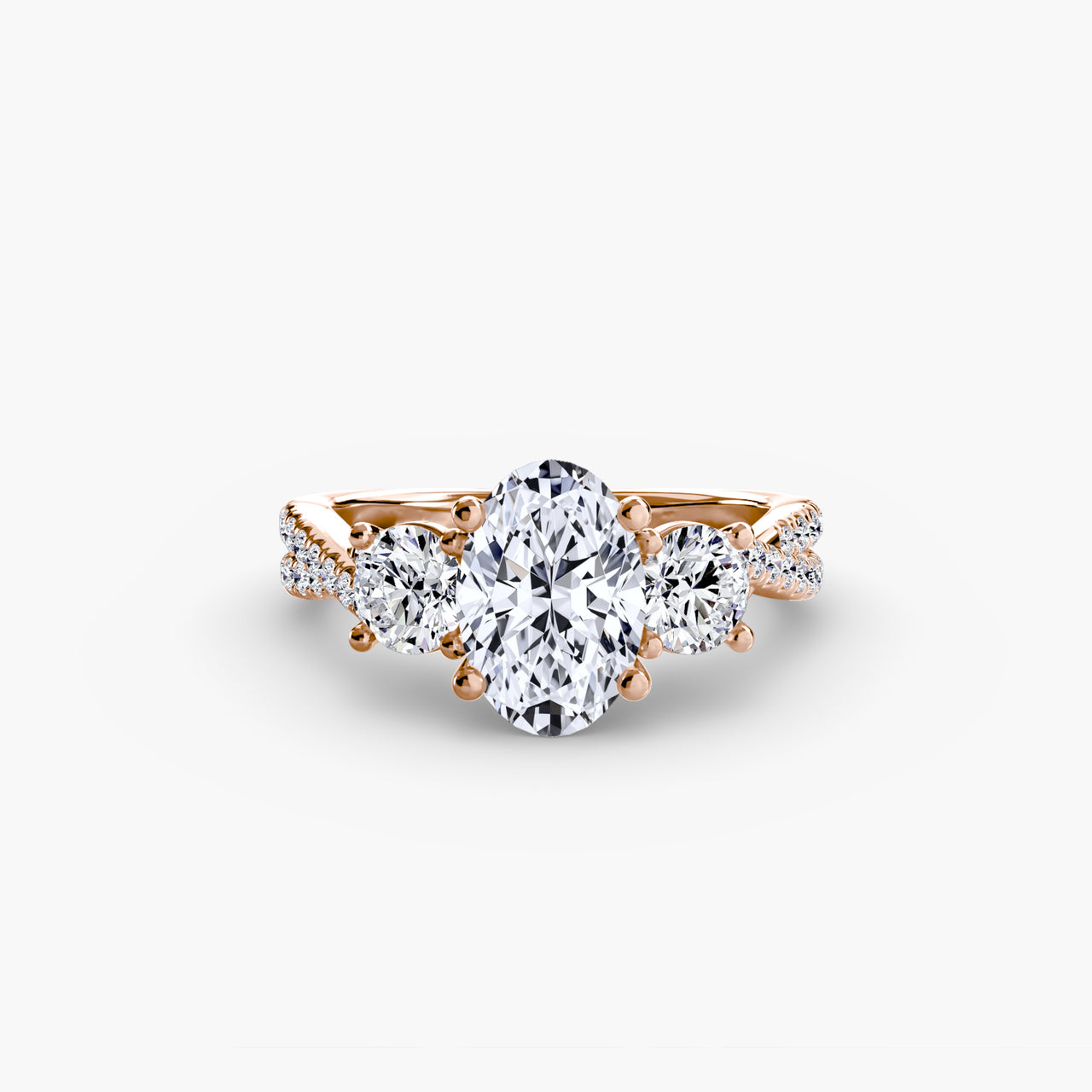 14K Rose Gold / Oval Three-Stone with Pavé Band 2