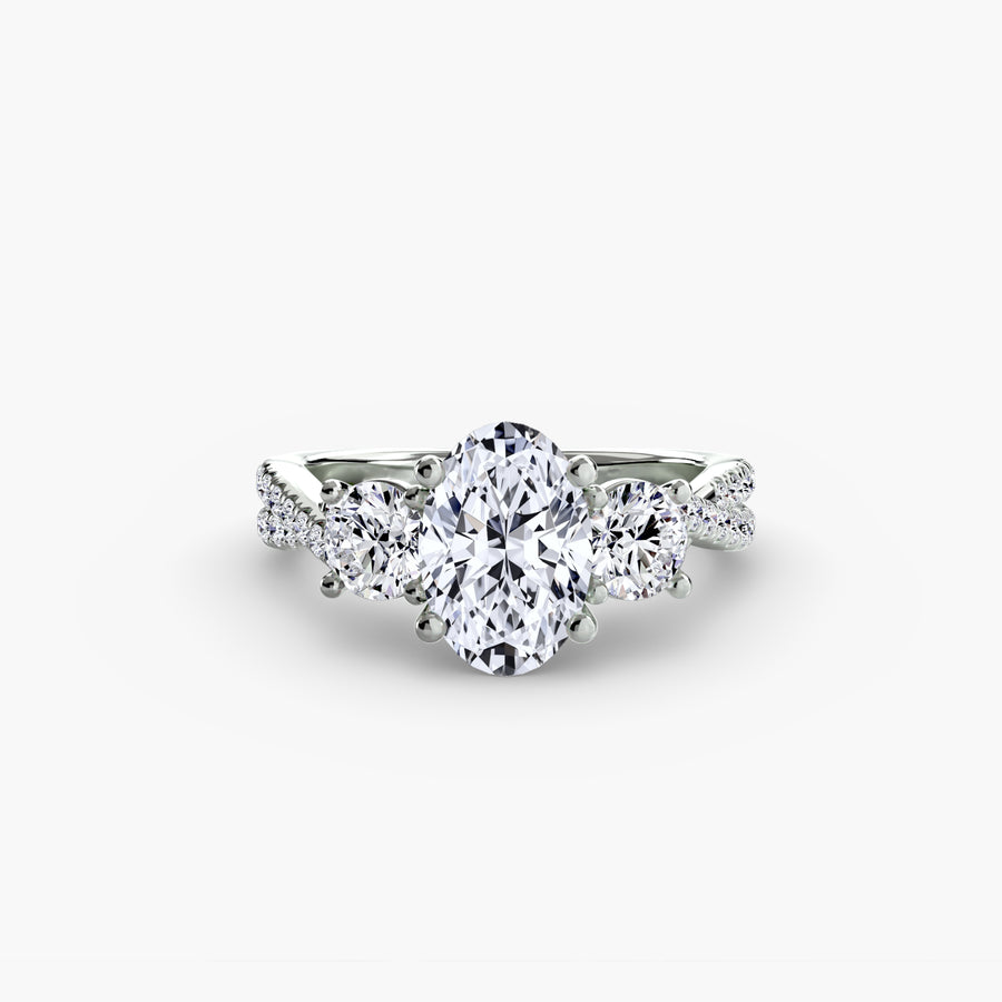 14K White Gold / Oval Three-Stone with Pavé Band 2