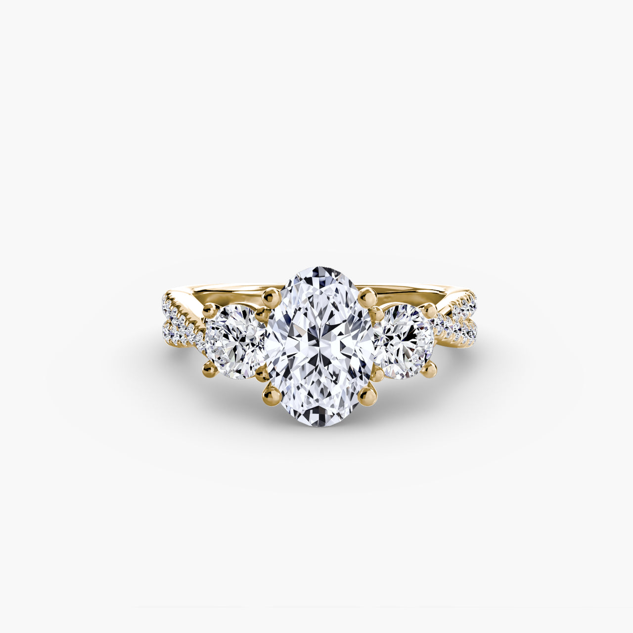 14K Yellow Gold / Oval Three-Stone with Pavé Band 2