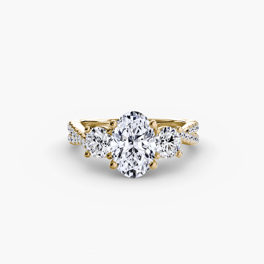 14K Yellow Gold / Oval Three-Stone with Pavé Band 2