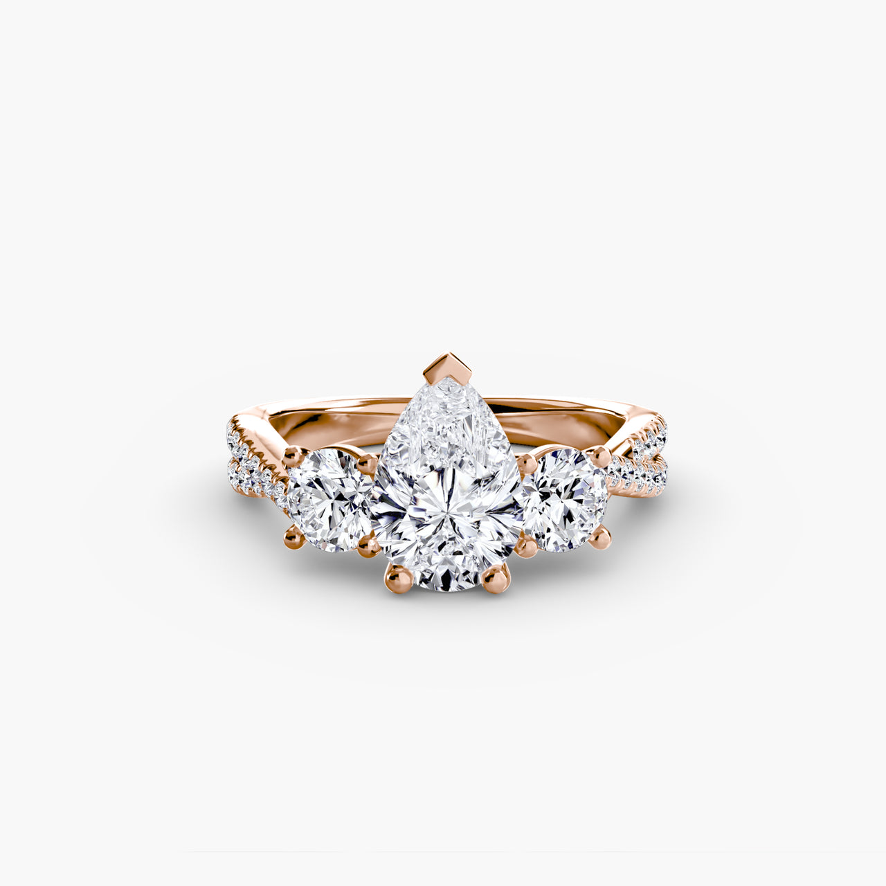 14K Rose Gold / Pear Three-Stone with Pavé Band 2