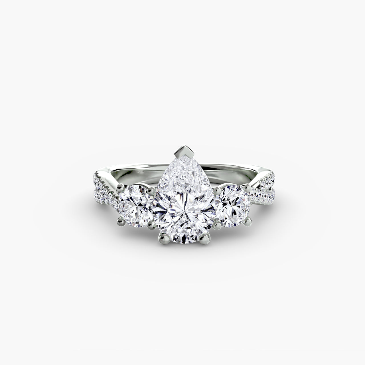 14K White Gold / Pear Three-Stone with Pavé Band 2