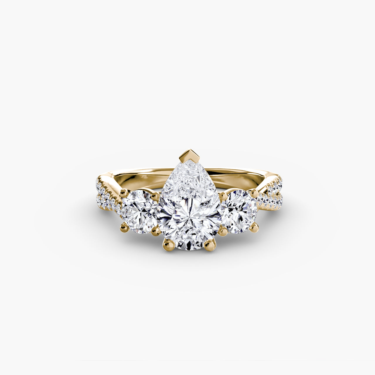 14K Yellow Gold / Pear Three-Stone with Pavé Band 2