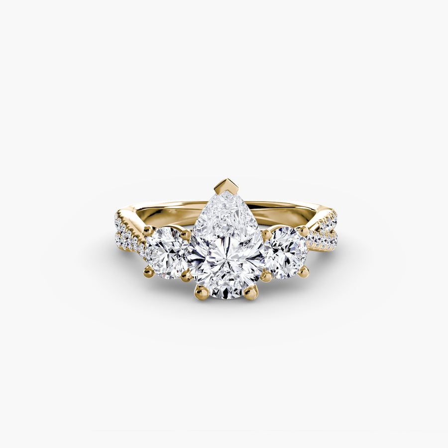 14K Yellow Gold / Pear Three-Stone with Pavé Band 2