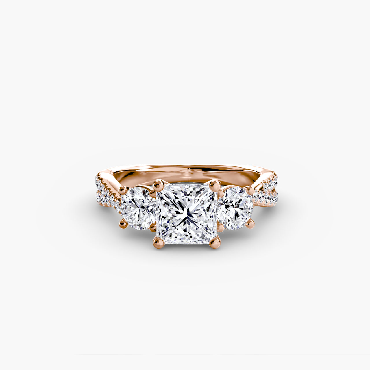 14K Rose Gold / Princess Three-Stone with Pavé Band 2