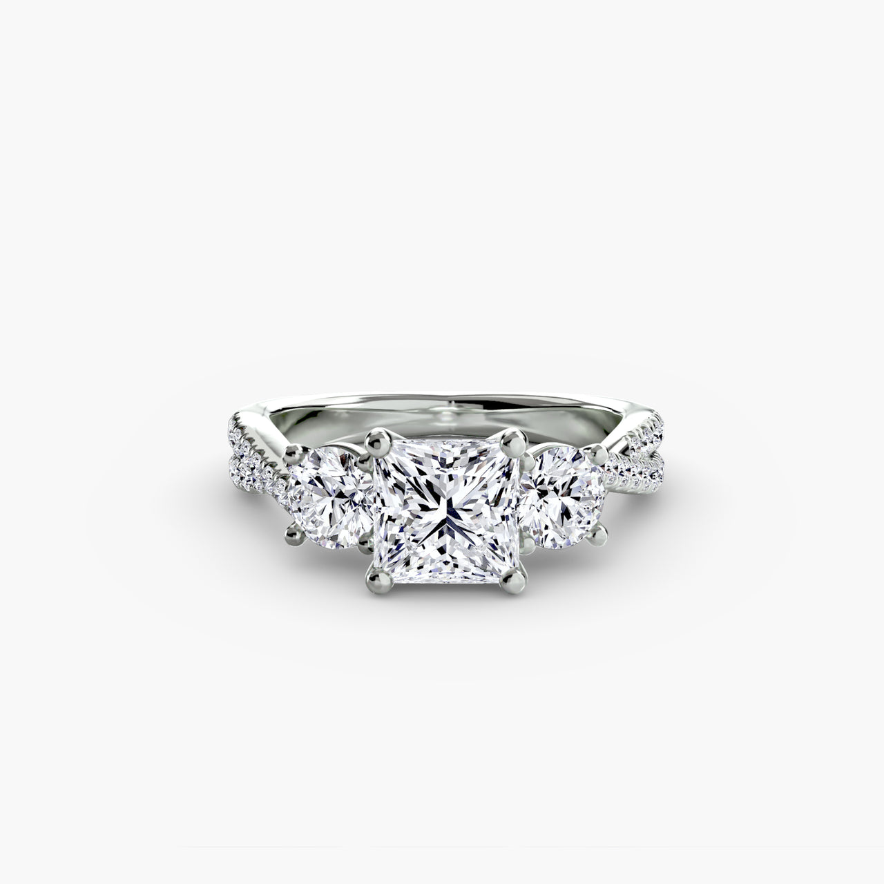 14K White Gold / Princess Three-Stone with Pavé Band 2