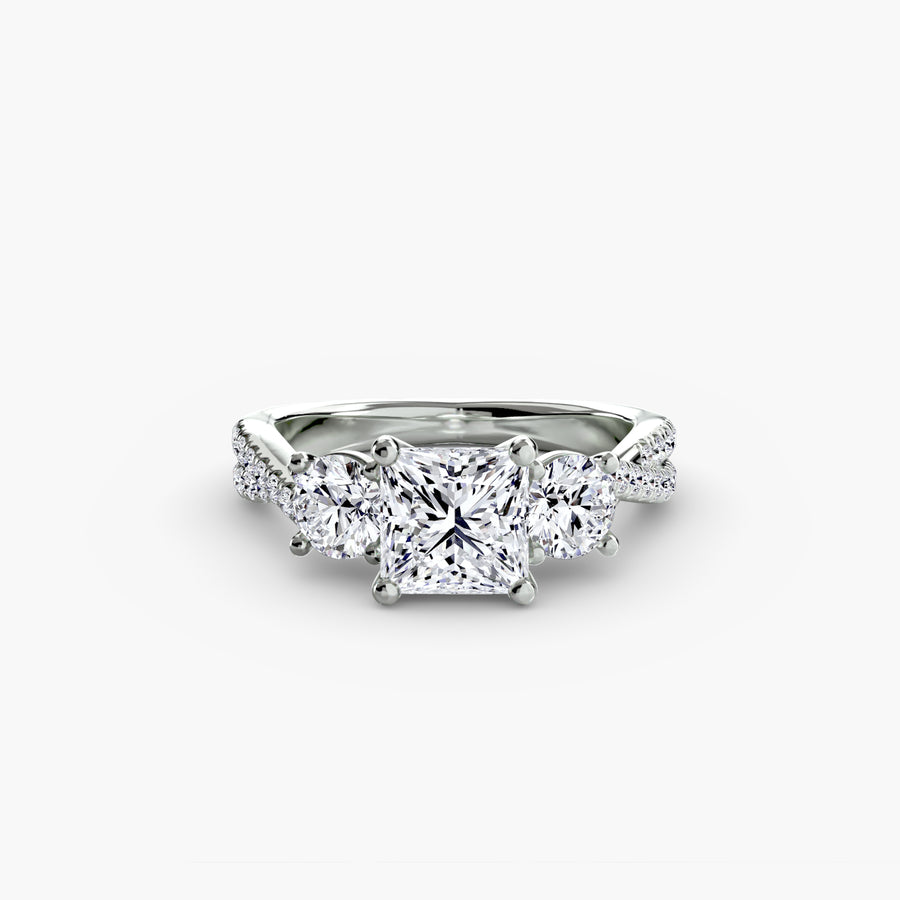 14K White Gold / Princess Three-Stone with Pavé Band 2