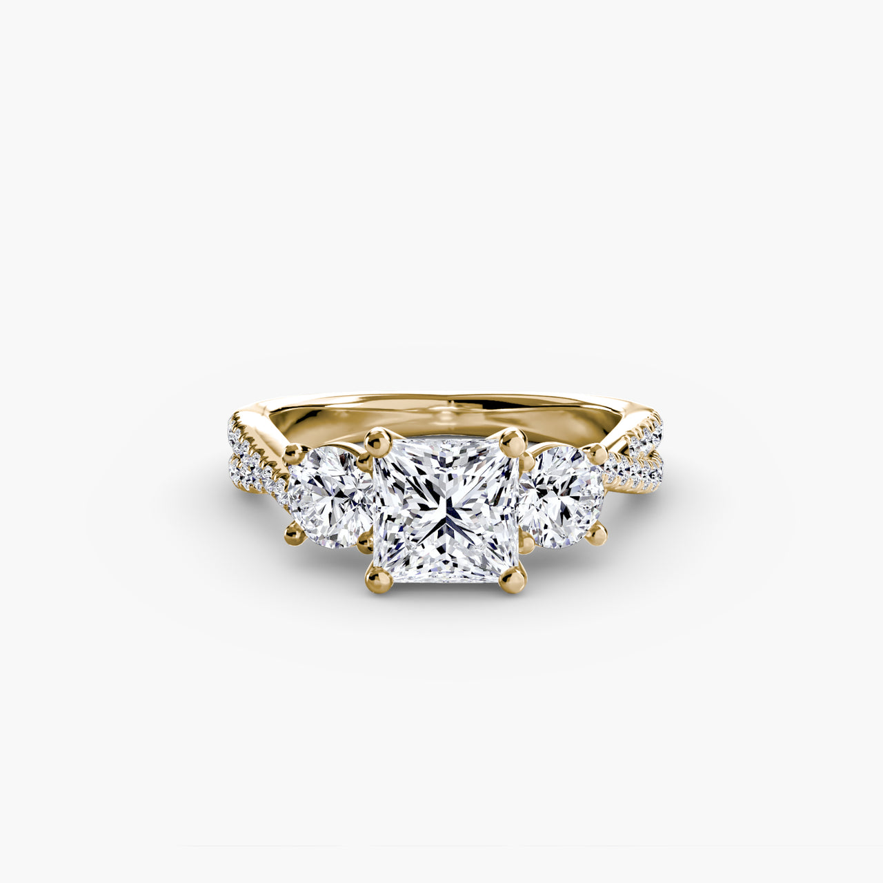 14K Yellow Gold / Princess Three-Stone with Pavé Band 2
