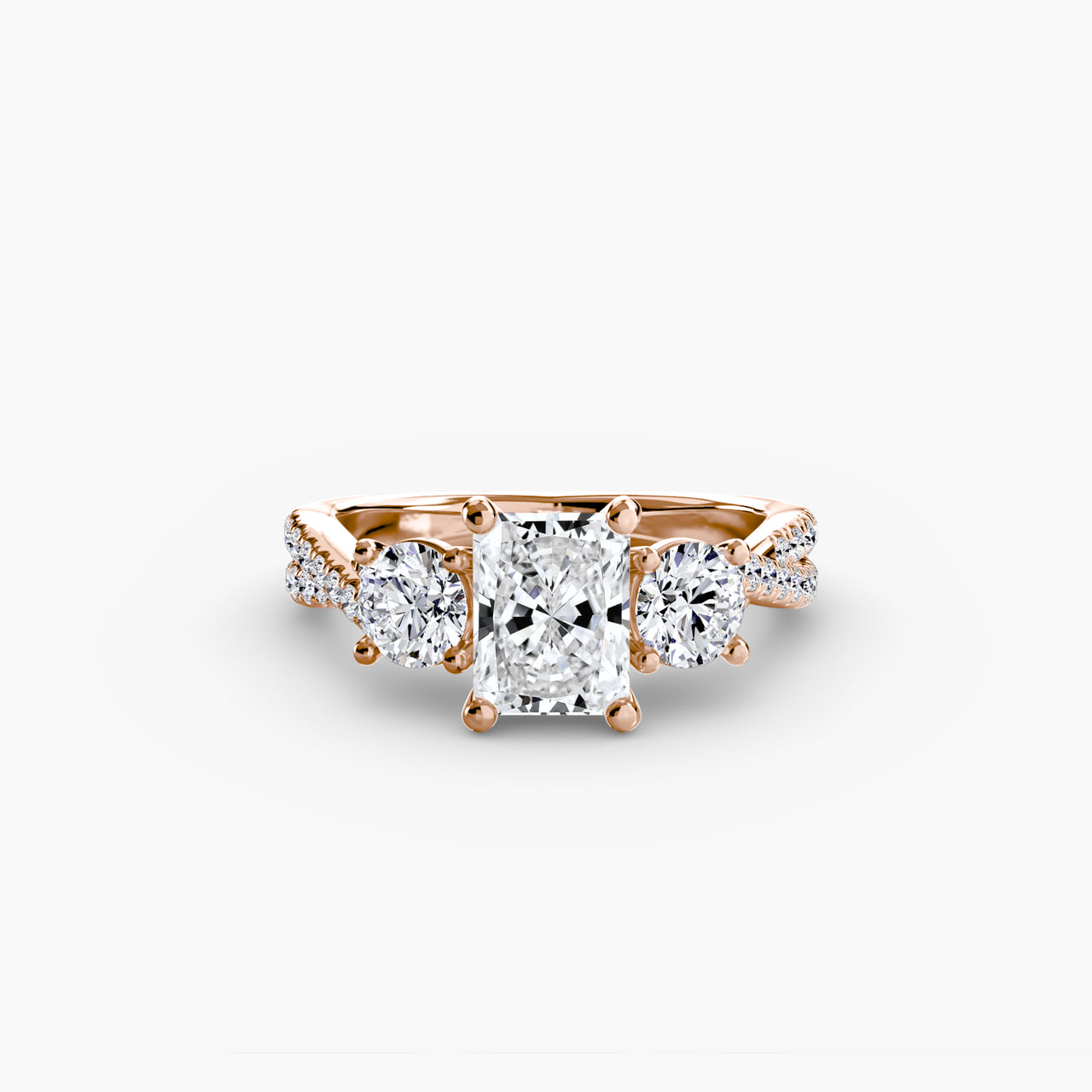 14K Rose Gold / Radiant Three-Stone with Pavé Band 2
