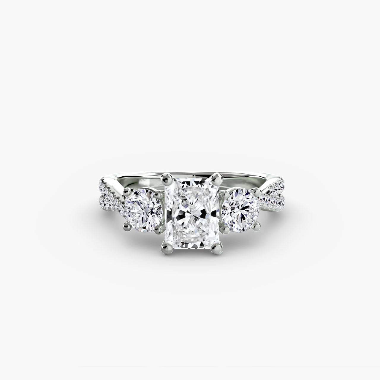 14K White Gold / Radiant Three-Stone with Pavé Band 2