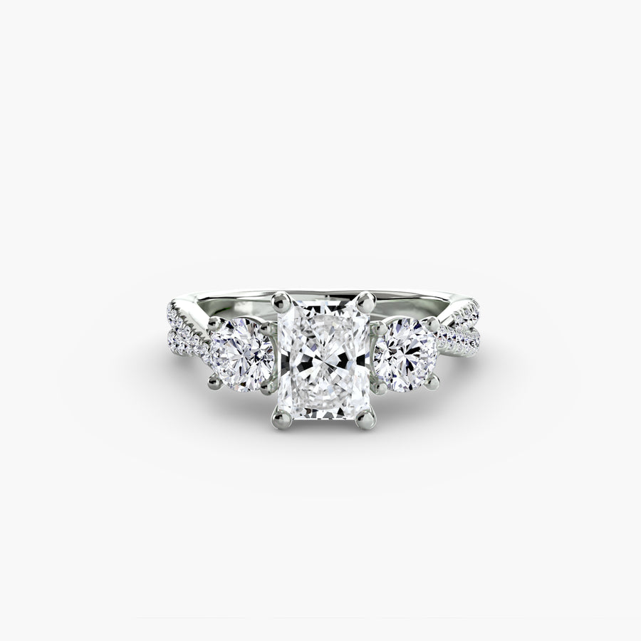 14K White Gold / Radiant Three-Stone with Pavé Band 2
