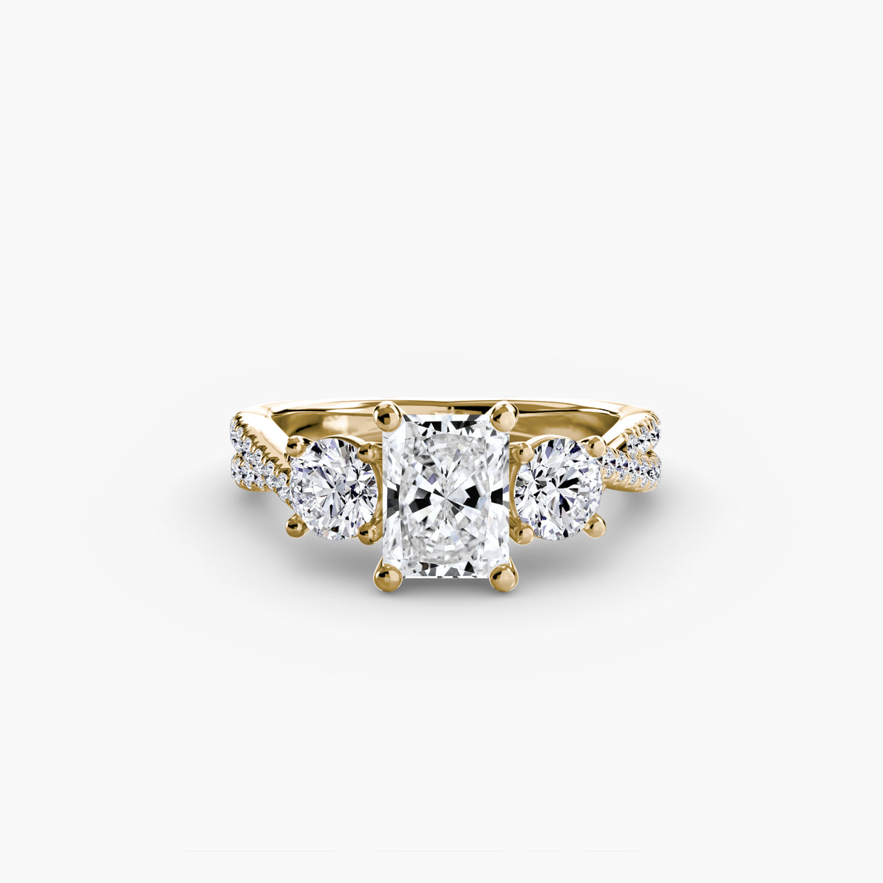 14K Yellow Gold / Radiant Three-Stone with Pavé Band 2