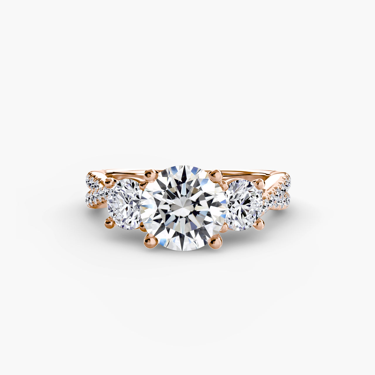 14K Rose Gold / Round Three-Stone with Pavé Band 2