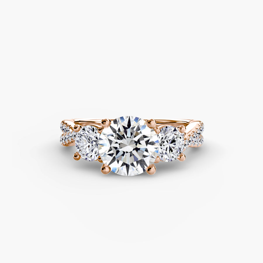 14K Rose Gold / Round Three-Stone with Pavé Band 2