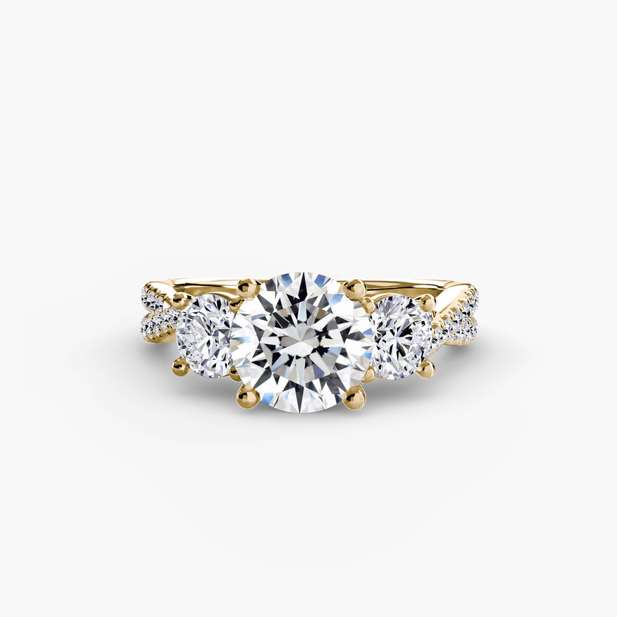14K Yellow Gold / Round Three-Stone with Pavé Band 2