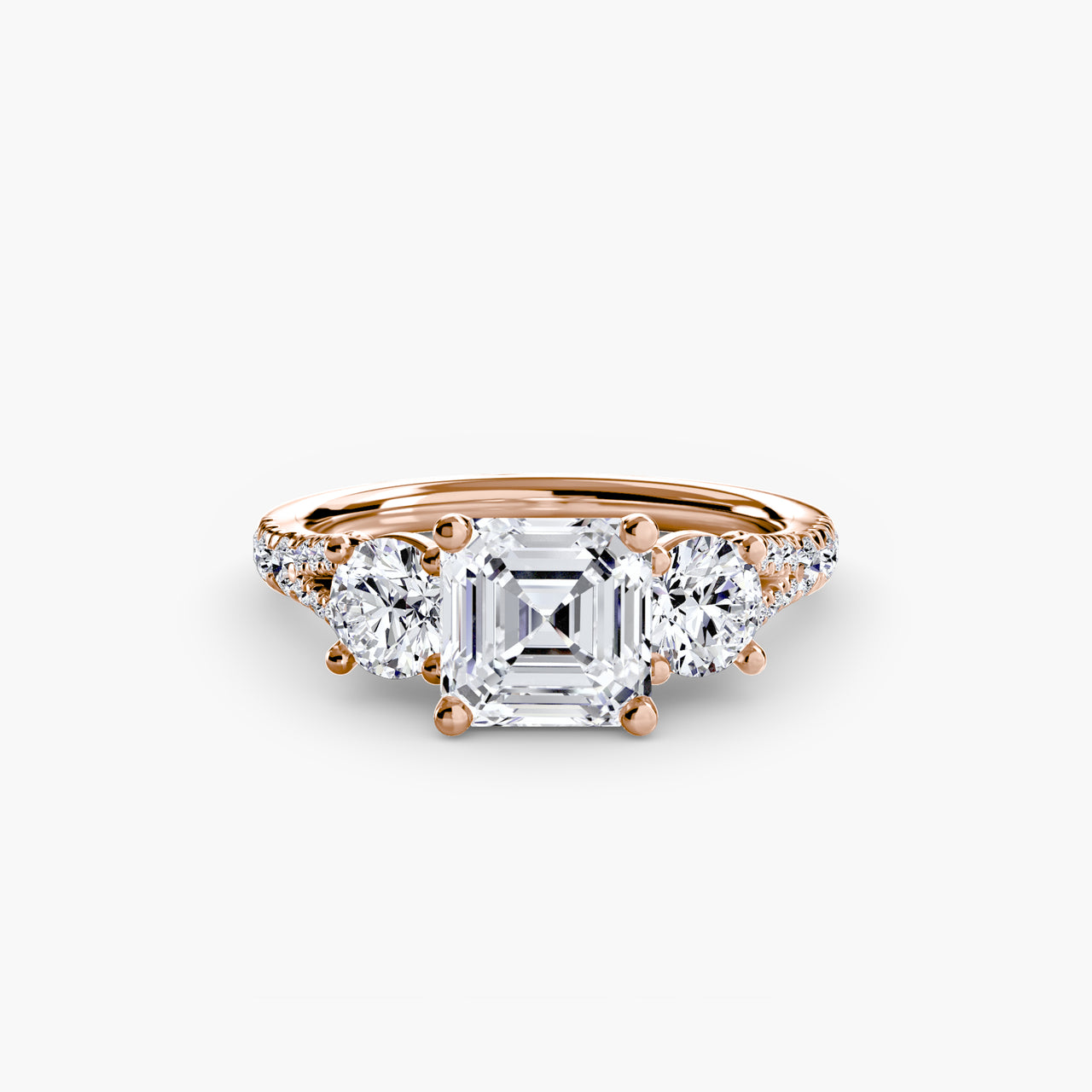 14K Rose Gold / Asscher Three-Stone with Pavé Band 3