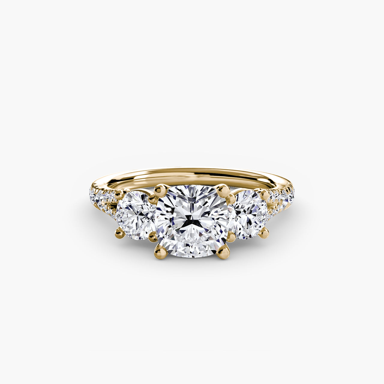 14K Yellow Gold / Cushion Three-Stone with Pavé Band 3