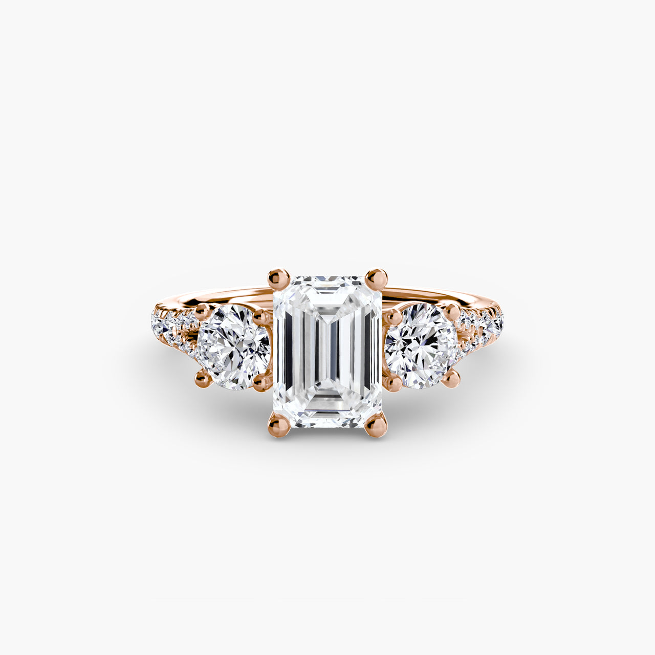 14K Rose Gold / Emerald Three-Stone with Pavé Band 3