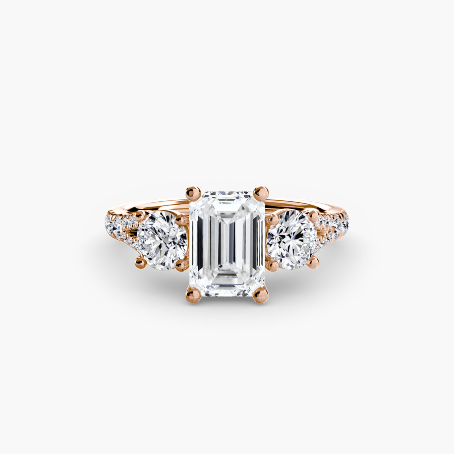 14K Rose Gold / Emerald Three-Stone with Pavé Band 3