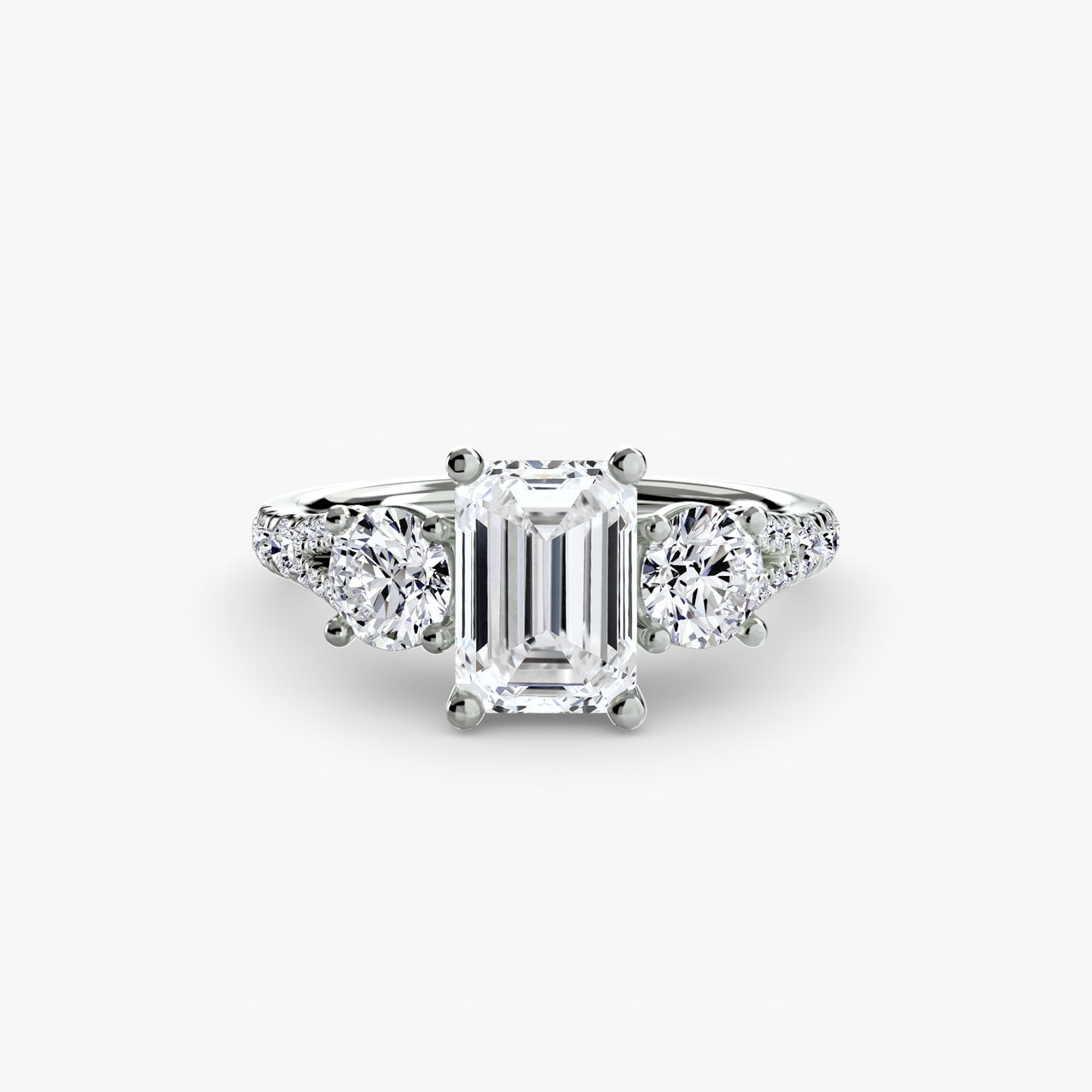 14K White Gold / Emerald Three-Stone with Pavé Band 3