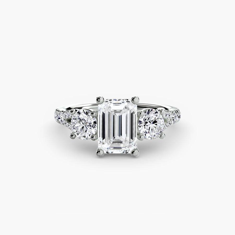 14K White Gold / Emerald Three-Stone with Pavé Band 3