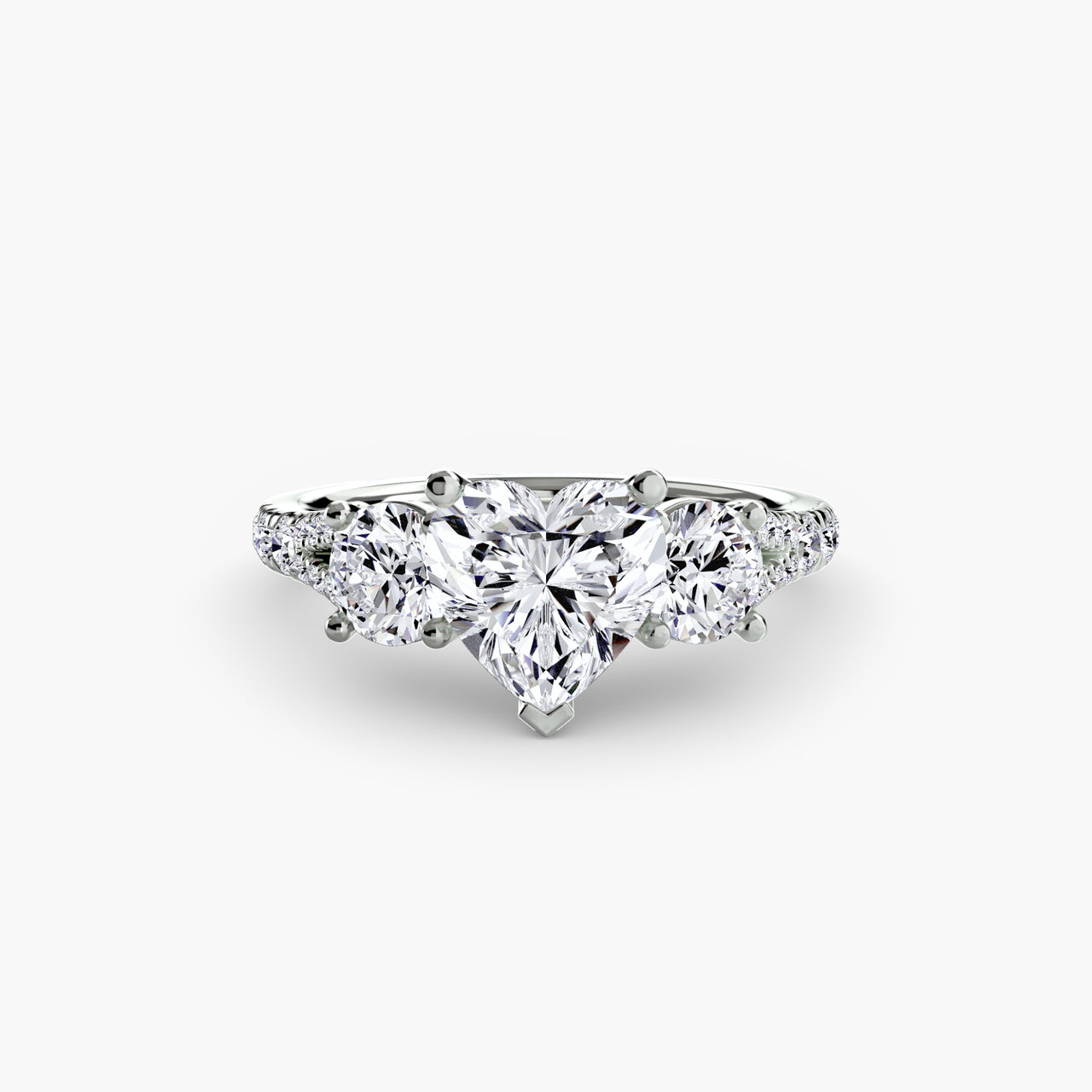 14K White Gold / Heart Three-Stone with Pavé Band 3