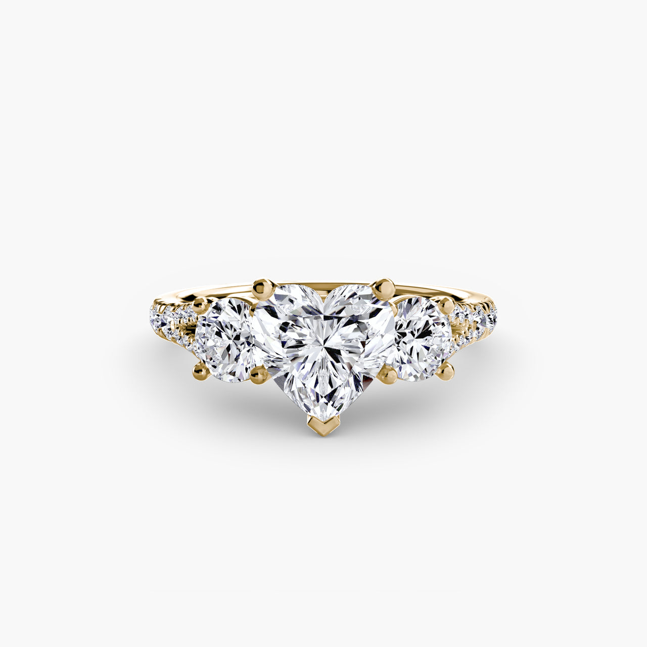 14K Yellow Gold / Heart Three-Stone with Pavé Band 3