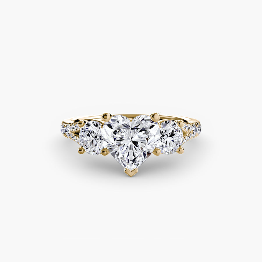 14K Yellow Gold / Heart Three-Stone with Pavé Band 3
