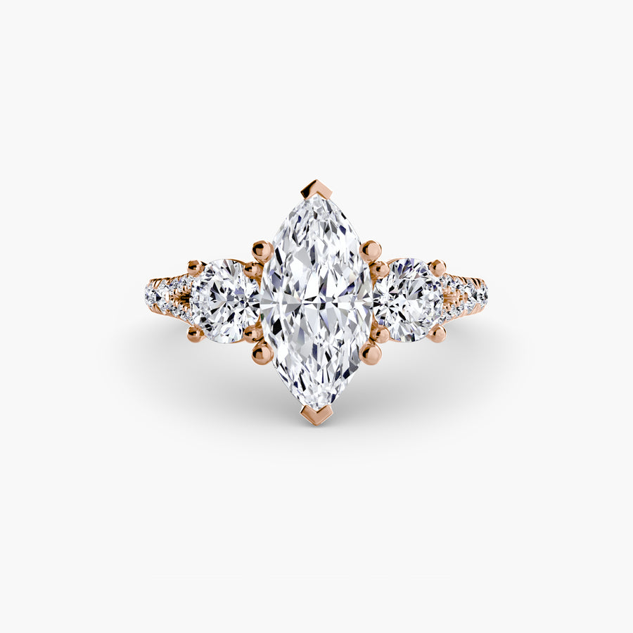 14K Rose Gold / Marquise Three-Stone with Pavé Band 3