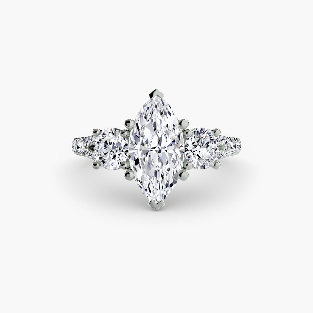 14K White Gold / Marquise Three-Stone with Pavé Band 3