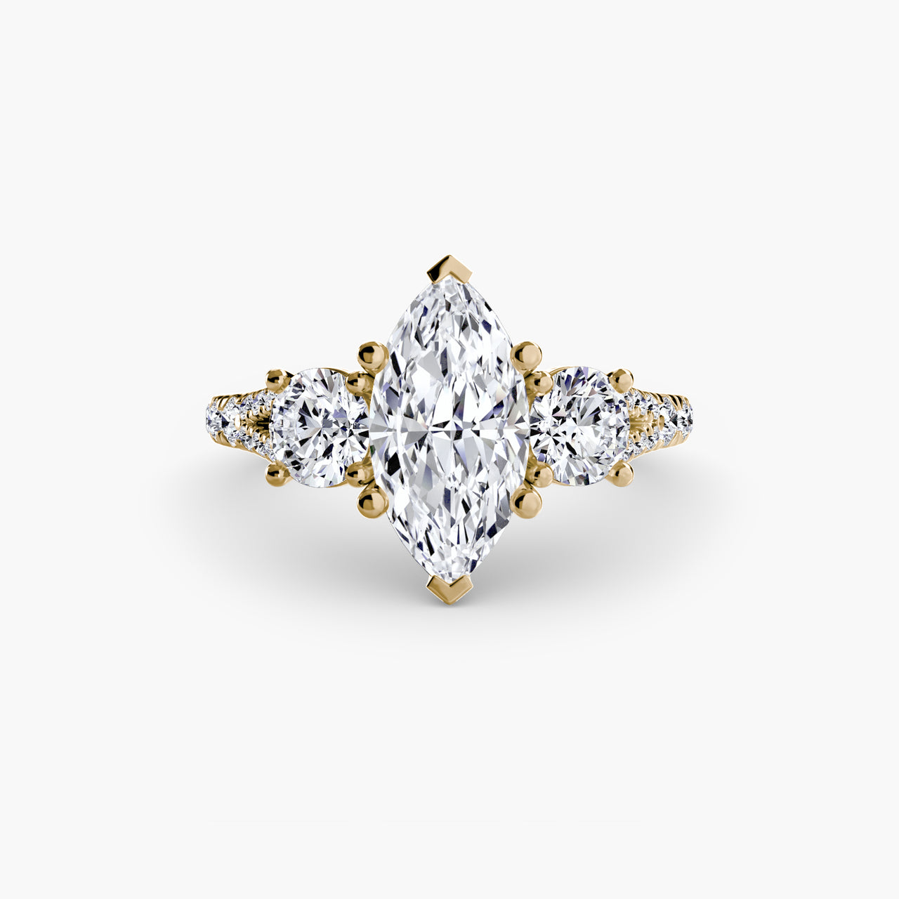 14K Yellow Gold / Marquise Three-Stone with Pavé Band 3
