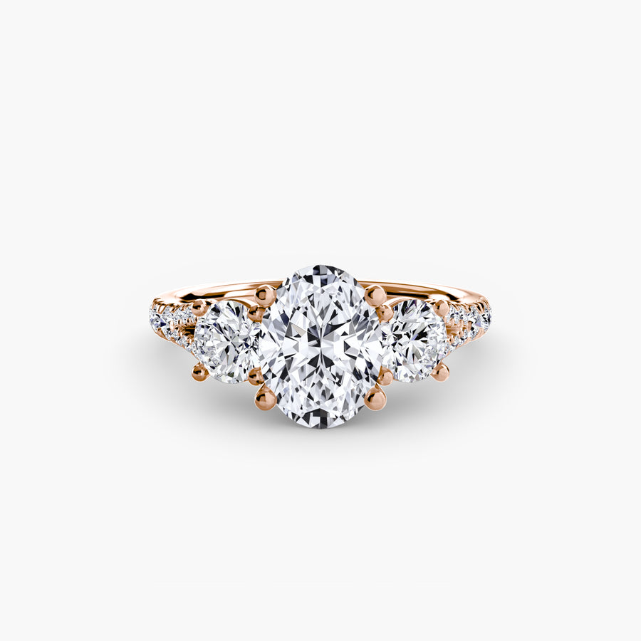 14K Rose Gold / Oval Three-Stone with Pavé Band 3