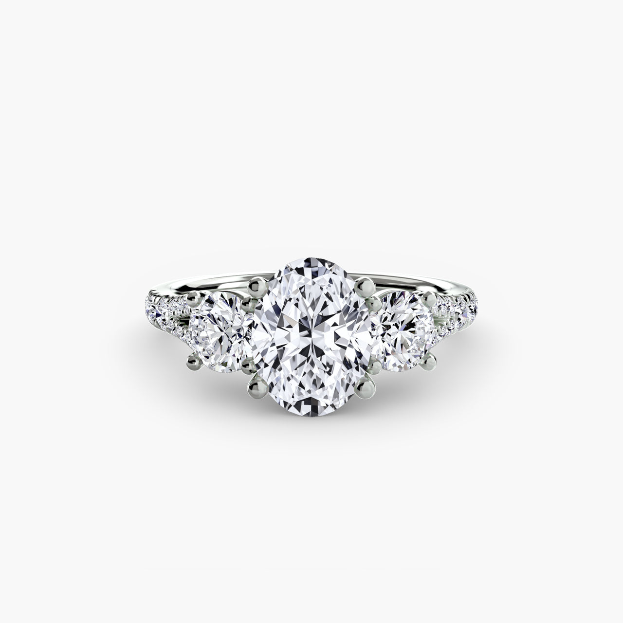 14K White Gold / Oval Three-Stone with Pavé Band 3