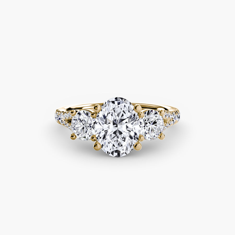 14K Yellow Gold / Oval Three-Stone with Pavé Band 3